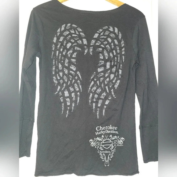Harley-Davidson Black Gray Lace Wings Silver Glitter Size Medium Cherokee NC - Picture 2 of 9